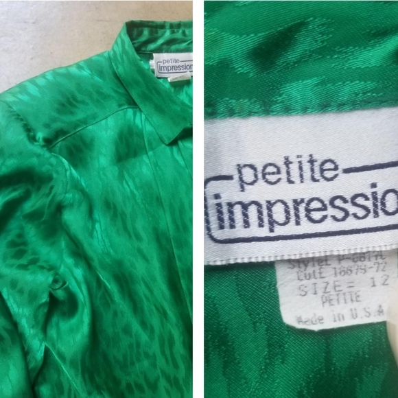 Vintage 80s 90s Emerald Green 💚 Blouse Festive Holiday s m - Picture 4 of 7